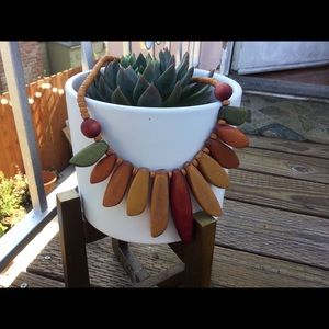 Cultural Ethnic African Inspired Tribal Wooden Bead Necklace Chunk Red Green